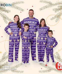 Washington Huskies NCAA Patterns Essentials Christmas Holiday Family Matching Pajama Sets