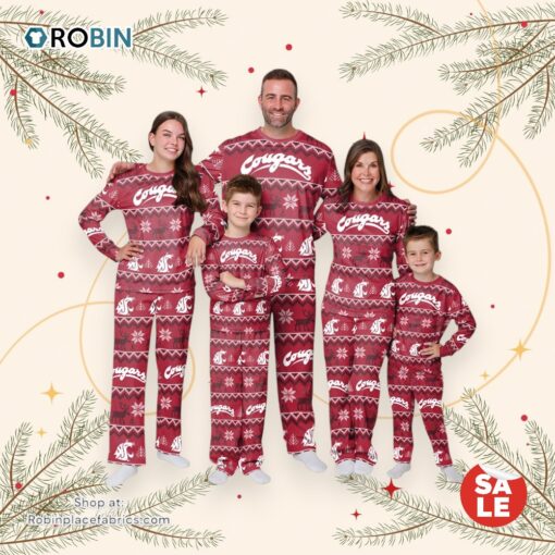 Washington State Cougars NCAA Patterns Essentials Christmas Holiday Family Matching Pajama Sets