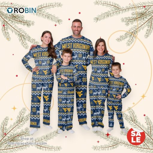 West Virginia Mountaineers NCAA Patterns Essentials Christmas Holiday Family Matching Pajama Sets