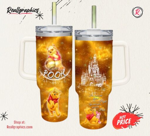 Winnie the Pooh Castle Glitter Pattern 40oz Tumbler with Handle and Straw Lid
