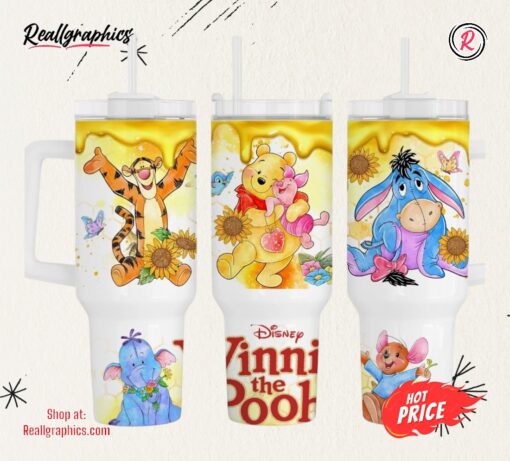 Winnie The Pooh Cup 40 Oz Disney Cartoon Stainless Steel Tumbler Honey Bear 40Oz Stanley Tumbler Dupe Winnie Eeyore And Piglet Friends Tumblers gift