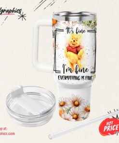 Winnie The Pooh Tumbler 40 Oz Everything Is Fine Winnie The Pooh Daisy Flower Pattern 40Oz Stainless Steel Tumbler And Straw Lid