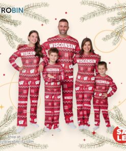 Wisconsin Badgers NCAA Patterns Essentials Christmas Holiday Family Matching Pajama Sets