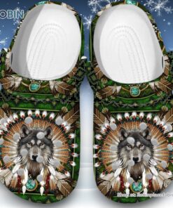 Wolf with Indigenous Pattern 3D Printed Crocs Clogs Shoes