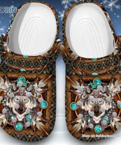 Wolf with Native American Pattern 3D Printed Crocs Clogs Shoes