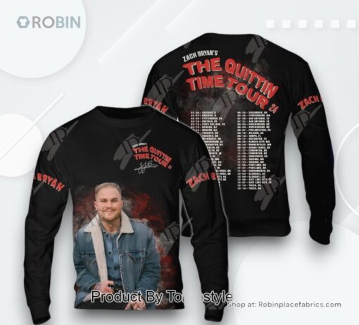 Zach Bryan’s The Quittin Time Tour 2024 AOP Clothing (Hoodie, Sweatshirt, T Shirt)