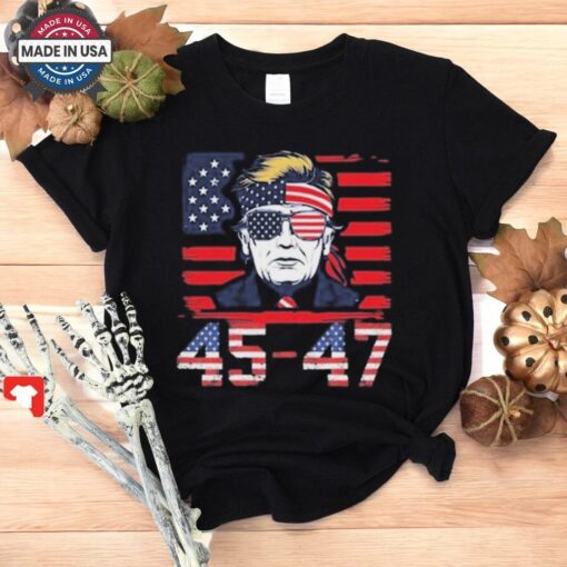 45 47 Donald Trump 2025 Usa Flag Vintage Retro Funny Congrats Shirt