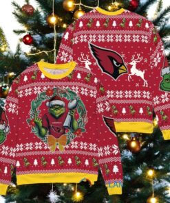 Arizona Cardinals x Grinch NFL Dr. Seuss How the Grinch Stole Christmas with Super Bowl Trophy Ugly Christmas Sweater Red