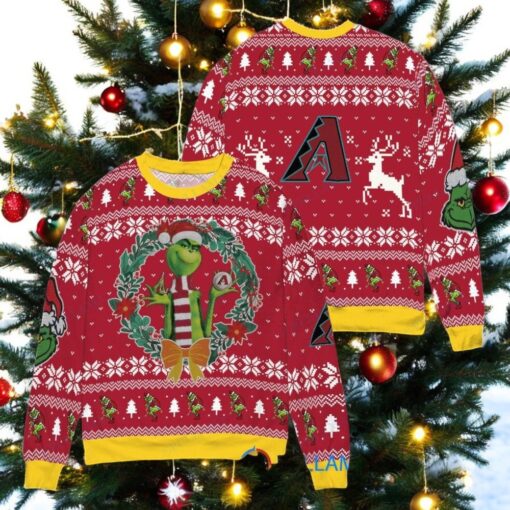 Arizona Diamondbacks x Grinch Dr. Seuss How the Grinch Stole Christmas MLB with World Series Trophy Ugly Christmas Sweater Red