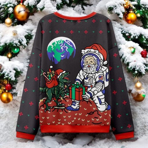 Astronaut Santa Black Ugly Christmas Sweater