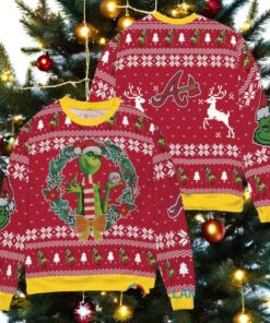Atlanta Braves x Grinch Dr. Seuss How the Grinch Stole Christmas MLB with World Series Trophy Ugly Christmas Sweater Red