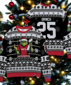 Atlanta Falcons x Grinch Christmas Dr. Seuss How the Grinch Stole Christmas with Super Bowl Trophy Custom Ugly Christmas Sweater