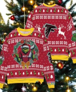 Atlanta Falcons x Grinch NFL Dr. Seuss How the Grinch Stole Christmas with Super Bowl Trophy Ugly Christmas Sweater Red