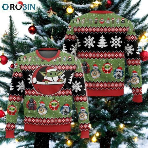 Baby Yoda Christmas Ugly Sweater, Star Wars Characters Holiday Sweater