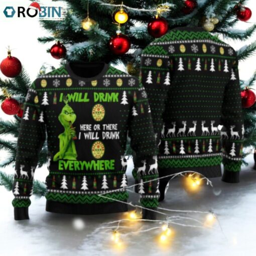Ballantine Grinch Will Drink Everywhere Ugly Sweater