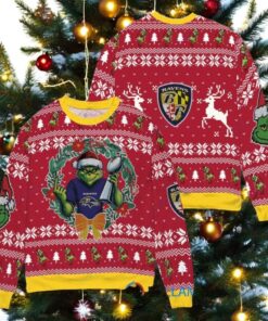 Baltimore Ravens x Grinch NFL Dr. Seuss How the Grinch Stole Christmas with Super Bowl Trophy Ugly Christmas Sweater Red