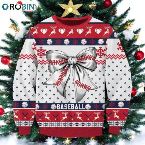 Baseball Bow Ugly Sweater Baseball Player