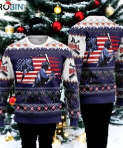 Baseball Ugly Christmas Sweater   American Flag Patriotic Holiday Sweater for Baseball Fans
