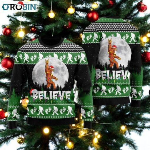 Bigfoot Ugly Christmas Sweater, Funny Sasquatch Xmas Sweater, Camping Holiday Sweater