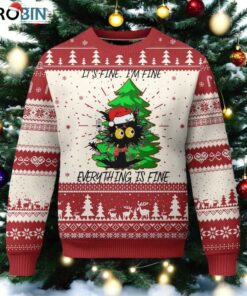 Black Cat Christmas Ugly Christmas Sweater It’s Fine I’m Fine Everthing Is Fine Funny Xmas