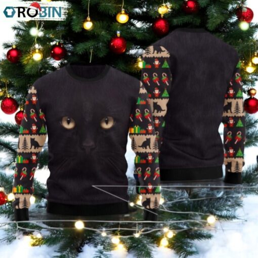 Black Cat Ugly Christmas Sweater, Cat Lover Gift For Christmas Sweater