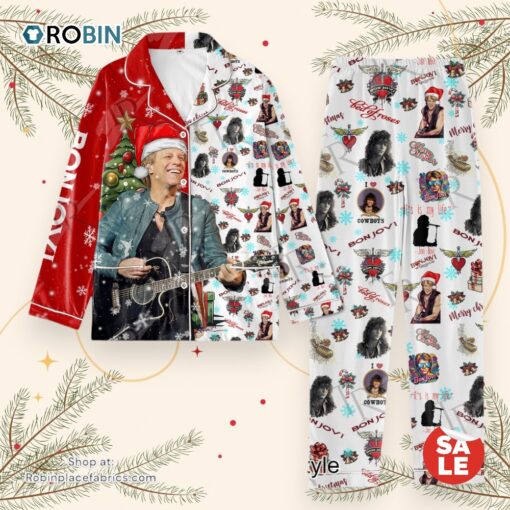 Bon Jovi Christmas Button Down Pajamas Set