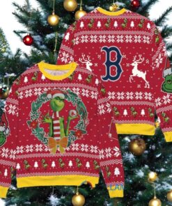 Boston Red Sox x Grinch Dr. Seuss How the Grinch Stole Christmas MLB with World Series Trophy Ugly Christmas Sweater Red