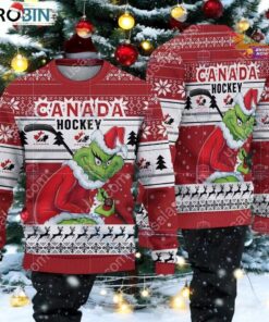 Canada Ice Hockey Team Grinch Hockey Stick Ugly Christmas Sweater