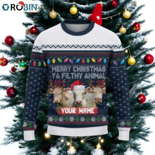 Charolais Merry Christmas Ugly Sweater Xmas, Custom Cow Ugly Sweatshirt Gift For Farmer Cow Lover