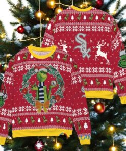 Chicago White Sox x Grinch Dr. Seuss How the Grinch Stole Christmas MLB with World Series Trophy Ugly Christmas Sweater Red