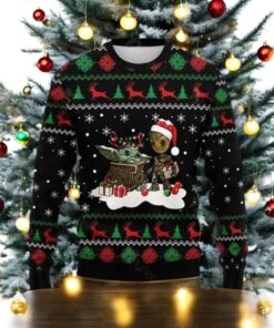 Christmas Baby Yoda And Groot Ugly Sweater, Guardians Of The Galaxy Shirt, Magic Kingdom Holiday Sweater, Disney Star Wars Fan Gift