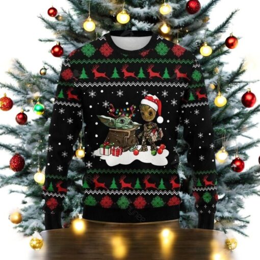 Christmas Baby Yoda And Groot Ugly Sweater, Guardians Of The Galaxy Shirt, Magic Kingdom Holiday Sweater, Disney Star Wars Fan Gift