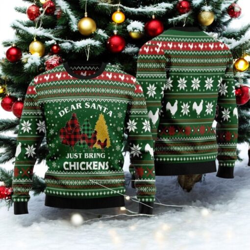 Christmas Chicken Ugly Sweater, Dear Santa Just Bring Chickens Sweater, Rooster Chicken Farm Adult Kid Sweater
