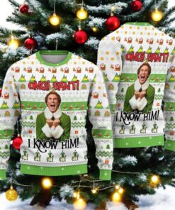 Christmas Elf Buddy Santa I Know Him Ugly Sweater, Funny Xmas Movie Sweatshirt, Holiday Ugly Sweater