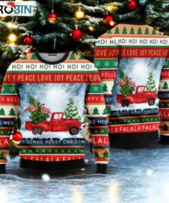 Christmas Flamingo Ugly Sweater, Flamingo With Red Truck Shirt, Christmas Truck Family Sweater