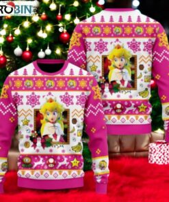 Christmas Princess Peach Ugly Sweater, Mario Characters Holiday Sweater