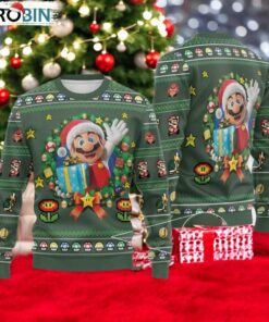 Christmas Santa Mario Ugly Sweater, Cute Superhero Holiday Sweater, Retro Video Game Sweater