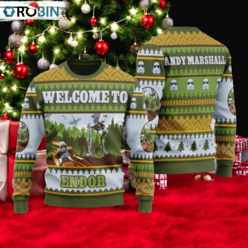 Christmas Star Wars Ugly Sweater, Custom Name Endor National Park Ugly Christmas Sweater