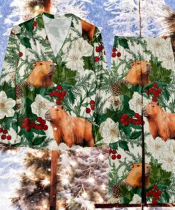 Christmas Winter Plant Capybara Family Pajamas Set Christmas Winter Plant Capybara Family Pajamas Set