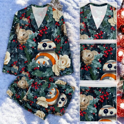 Christmas Winter Rose Christmas Holly BB 8 Family Pajamas Set