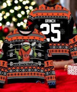Cincinnati Bengals x Grinch Christmas Dr. Seuss How the Grinch Stole Christmas with Super Bowl Trophy Custom Ugly Christmas Sweater