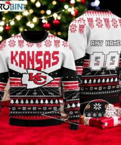 Custom Name Number Nfl Kansas City Chiefs Rugby Stadium Ugly Christmas Sweater