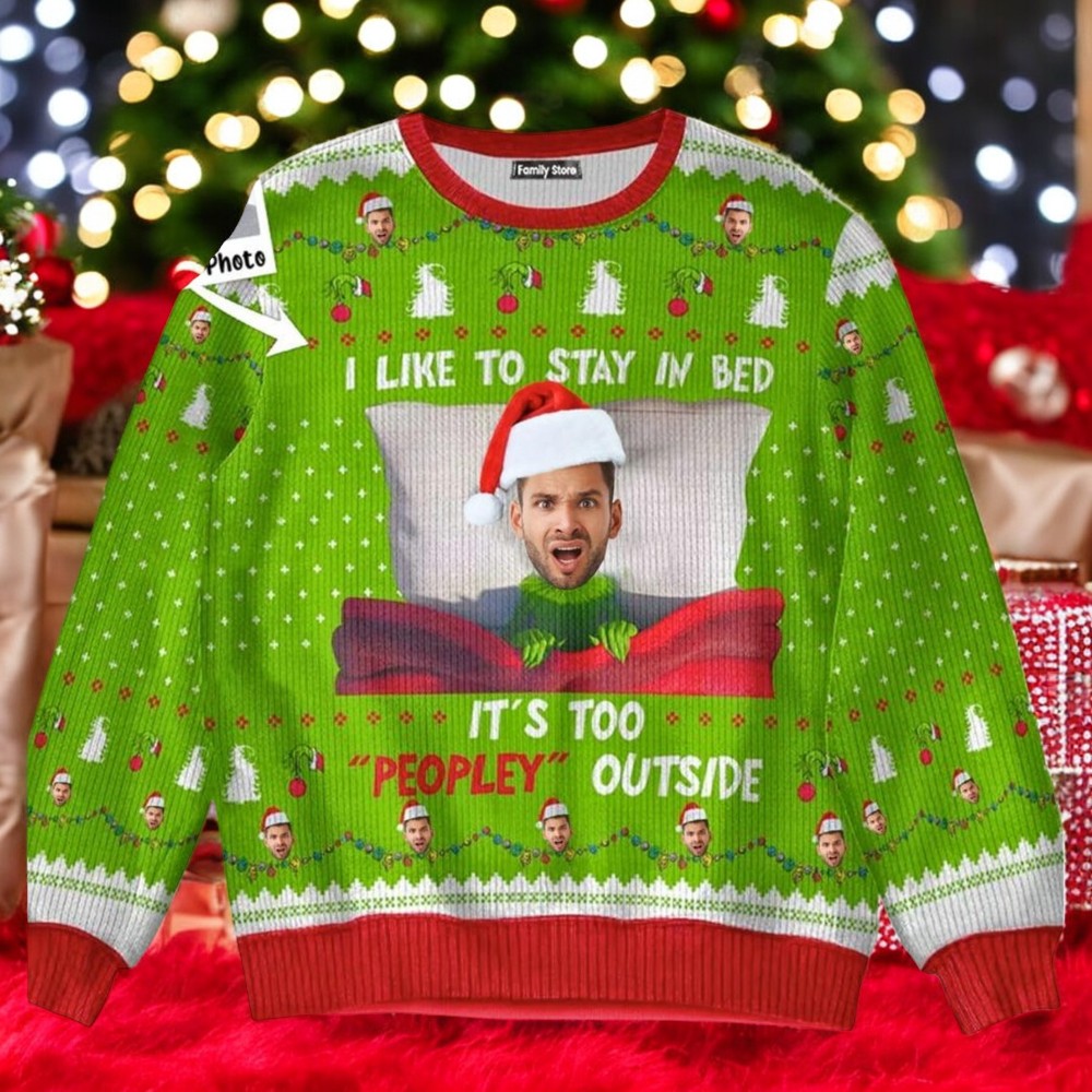 Custom Photo Ugly Christmas Sweater, It’s Too Peopley Outside Shirt, Funny Xmas Sweatshirt, Vintage Movie Crewneck, Gift for Holiday