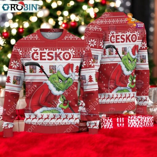 Czech Republic Ice Hockey Team Grinch Hockey Stick Ugly Christmas Sweater