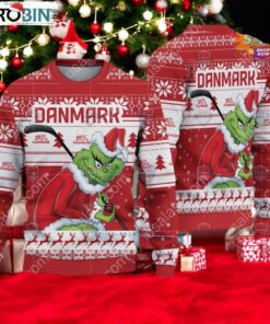 Denmark Ice Hockey Team Grinch Hockey Stick Ugly Christmas Sweater