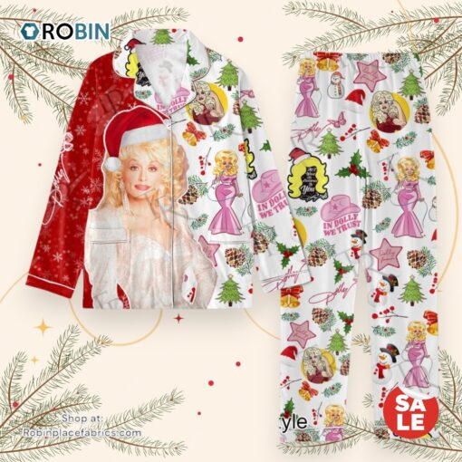 Dolly Parton In Dolly We Trust Merry Christmas Button Down Pajamas Set