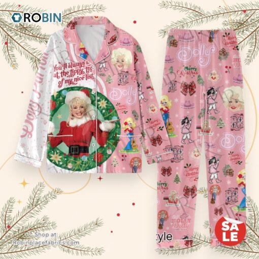 Dolly Parton You’ll Always Be At The Tippy Top Of My Nice List Merry Christmas Button Down Pajamas Set