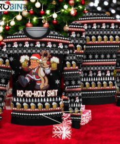Drunk Santa And Reindeer Ugly Christmas Sweater, Funny Donald Trump Gift