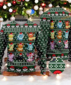Eevee Anime Ugly Xmas Sweater, Cute Christmas Gift for Anime Fans