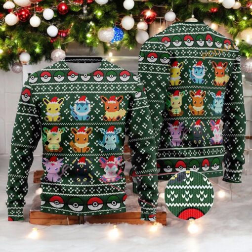 Eevee Anime Ugly Xmas Sweater, Cute Christmas Gift for Anime Fans